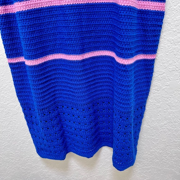 Scoop Blue Pink Striped Crochet Midi Dress Womens XL Sleeveless Knit Summer - Picture 4 of 8